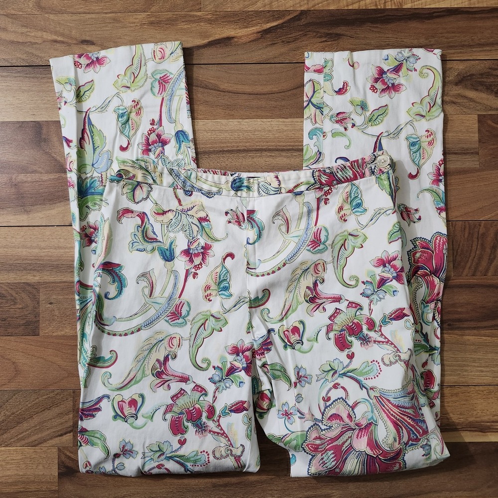 Lauren Ralph Lauren Paisley Floral Print Pants White/Multi-Color Size 4